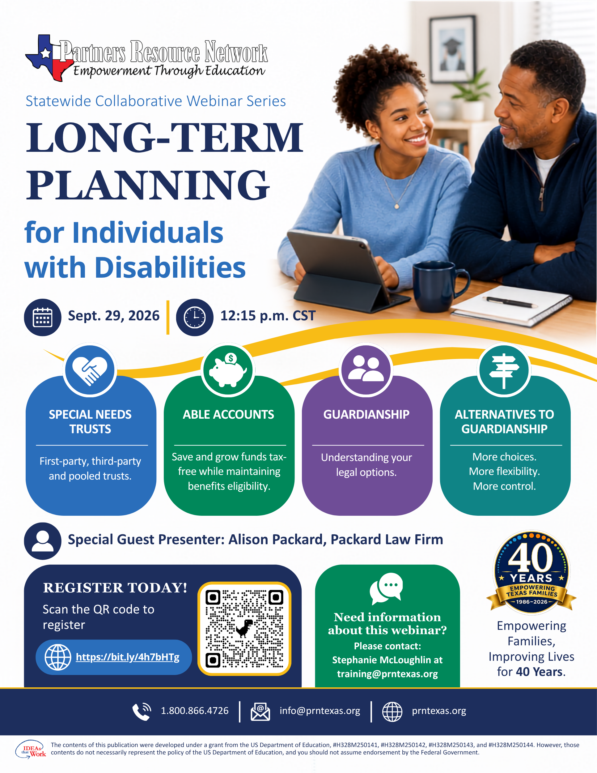 Webinar Flyer: Long-term Planning for Individuals with Disabilities: Special Needs Trusts, ABLE Accounts, Guardianship and Alternatives to Guardianship