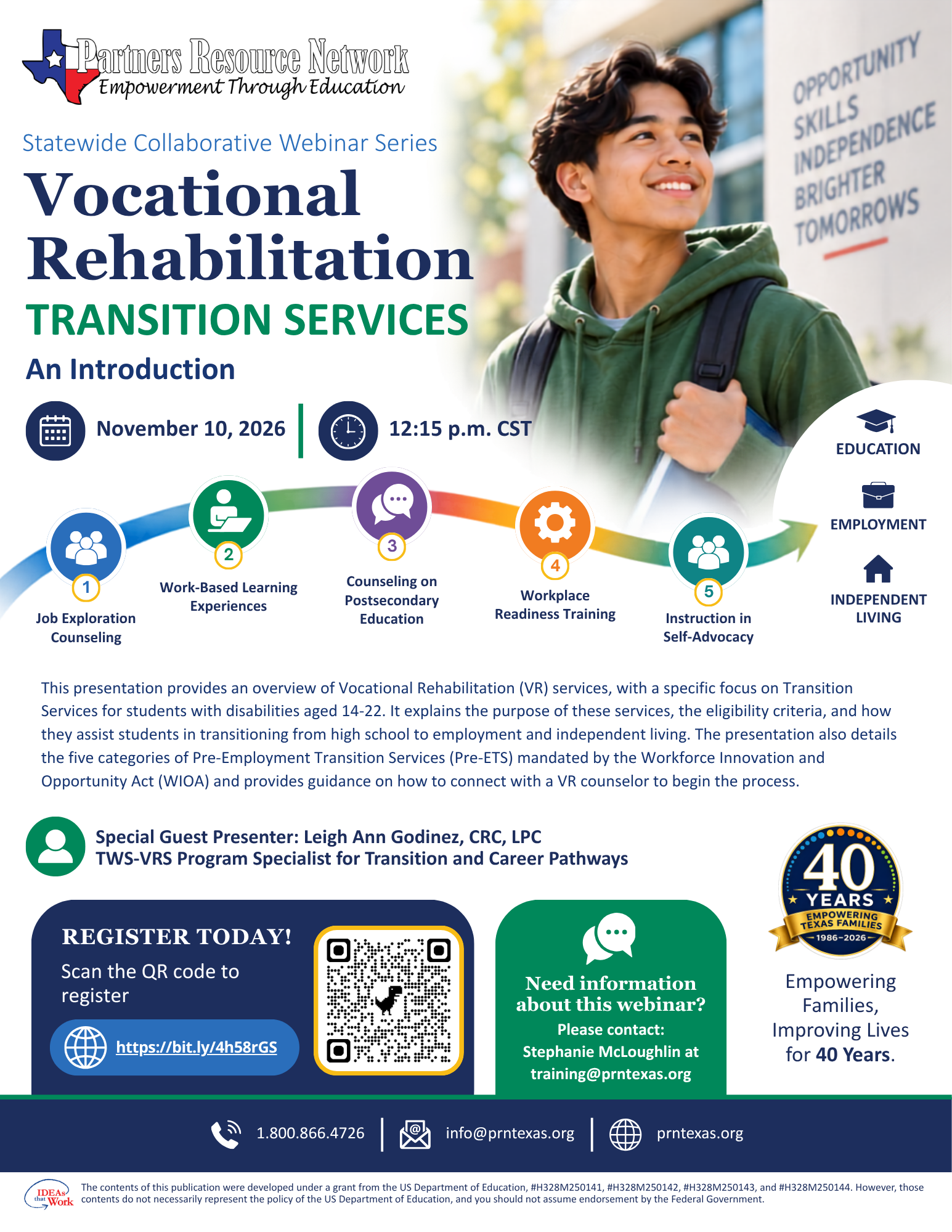 Webinar Flyer: Vocational Rehabilitation Transition Services – An Introduction