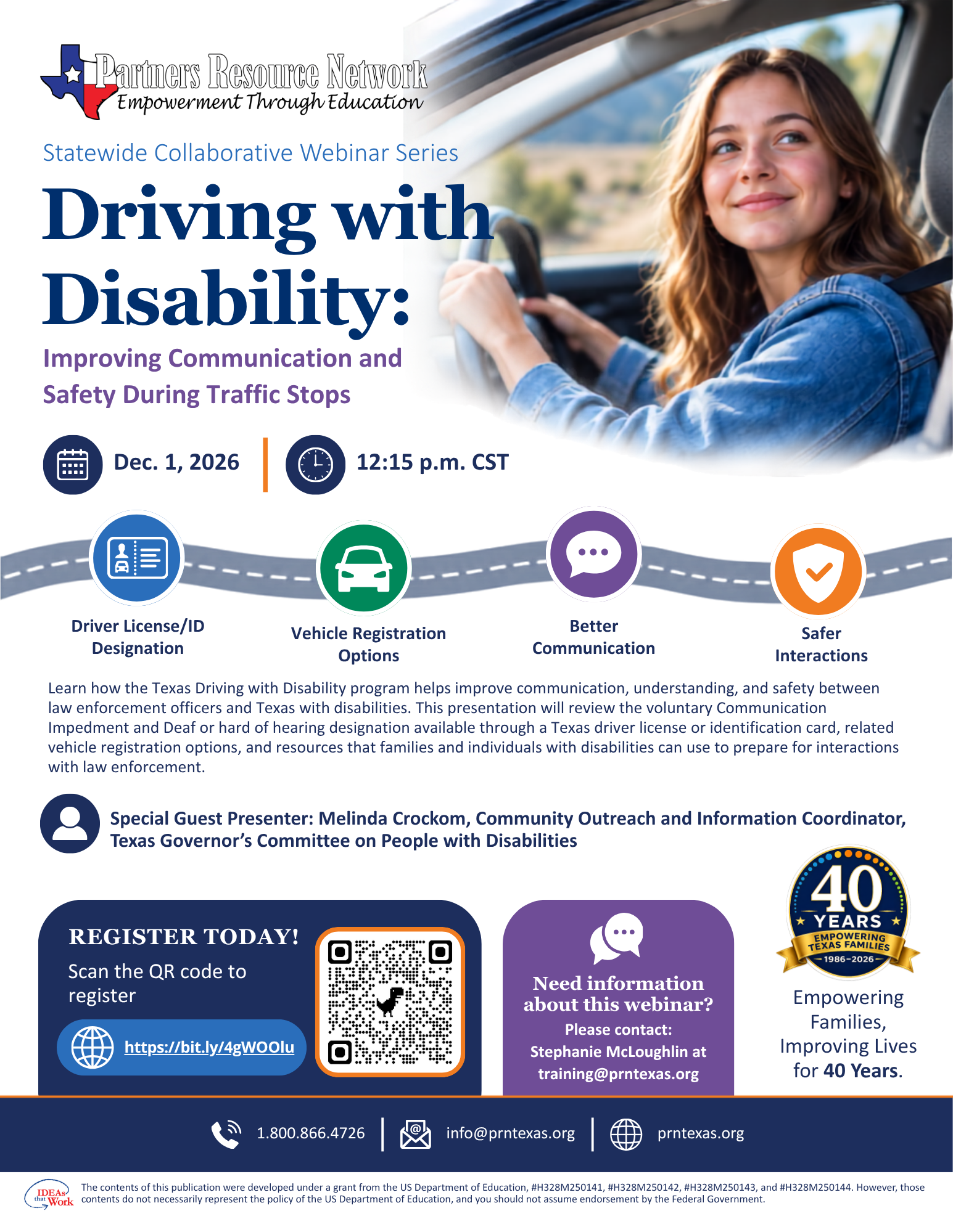 Webinar Flyer: Driving with Disability: Improving Communication and Safety During Traffic Stops