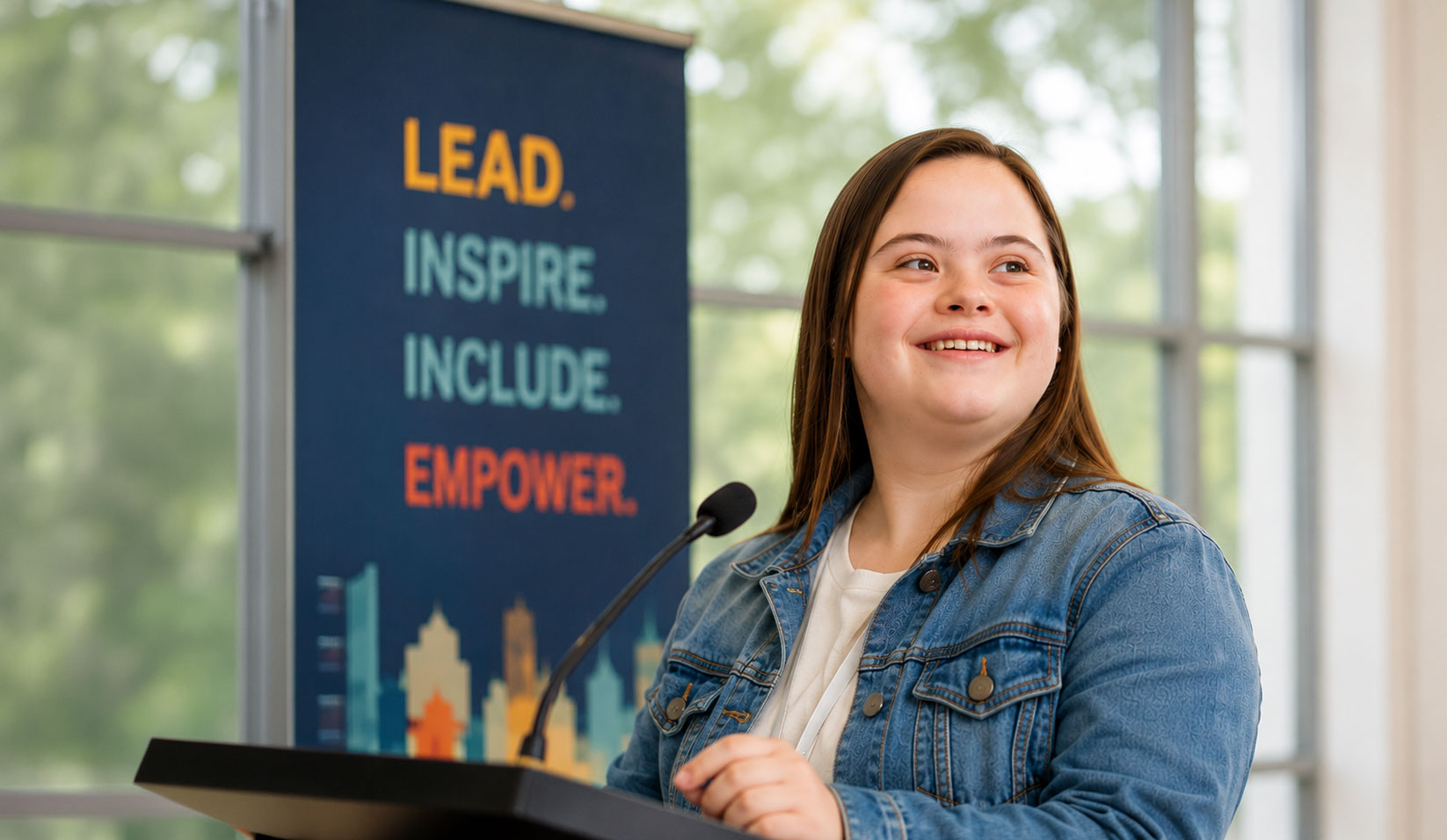 teen-leader Teen leader girl with down syndrome giving a speech
